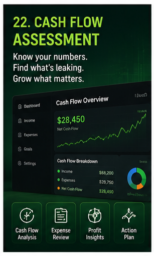 Cash Flow Assessment dashboard showing cash-flow overview and expense insights