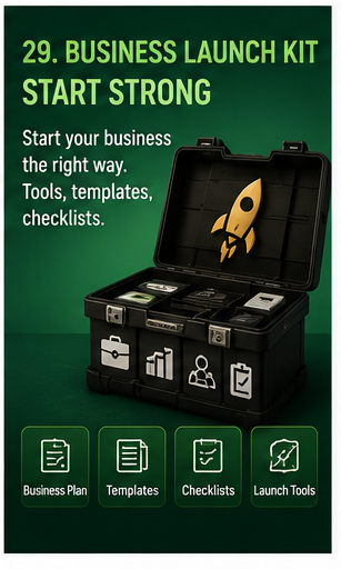 Business launch kit with business plan, templates, checklists, and launch tools