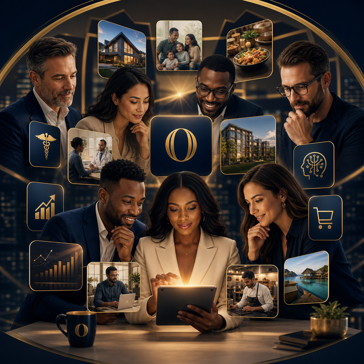 Premium marketplace discovery scene for financial and business solutions
