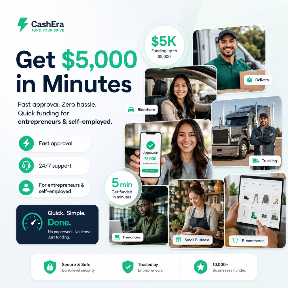 Cashera Capital — up to $5,000 in fast funding for gig workers and self-employed