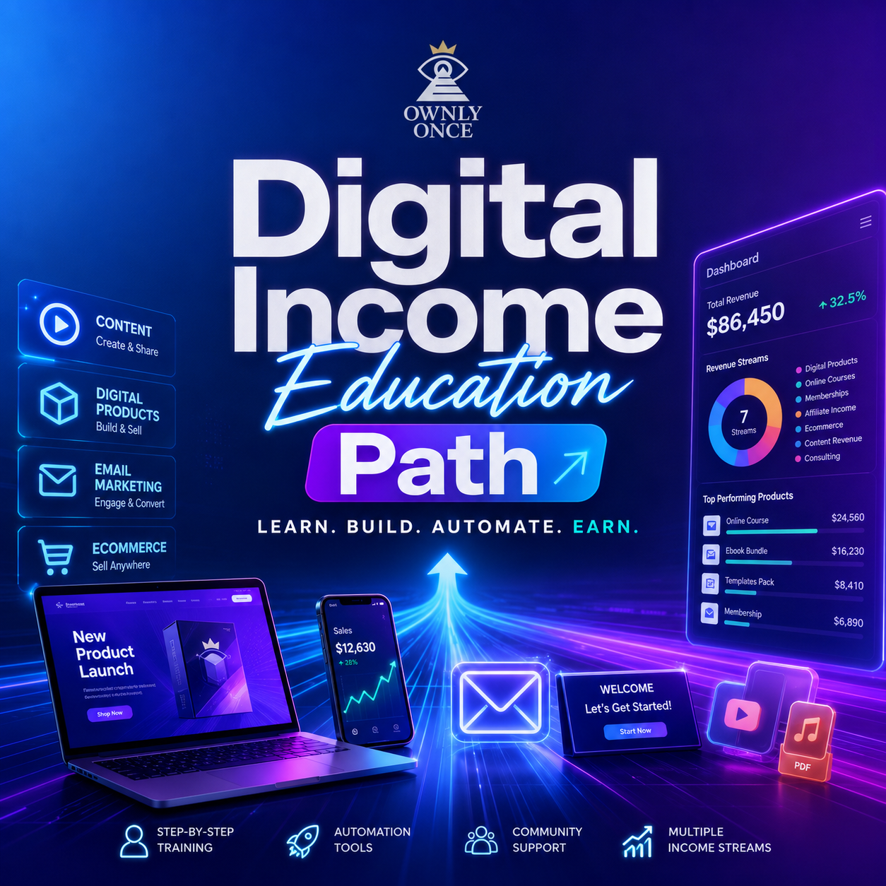 MonetizedNow marketplace visual for Digital Income Education Path